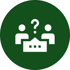 Two figures with question mark icon.