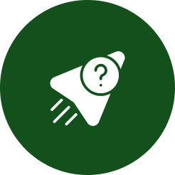 Rocket icon with question mark on green.